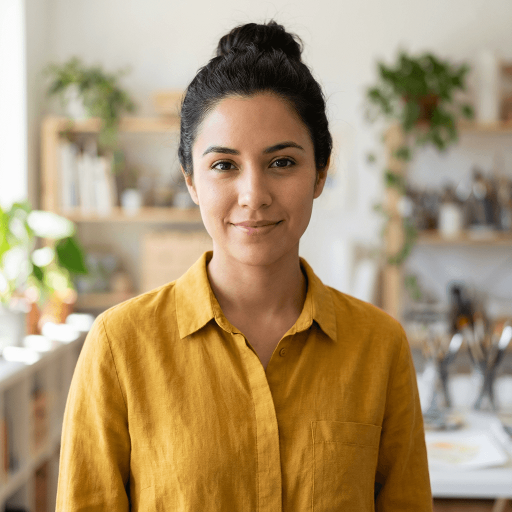 Female business owner in her late 30s, Hispanic, professional and results-oriented appearance suitable for consulting